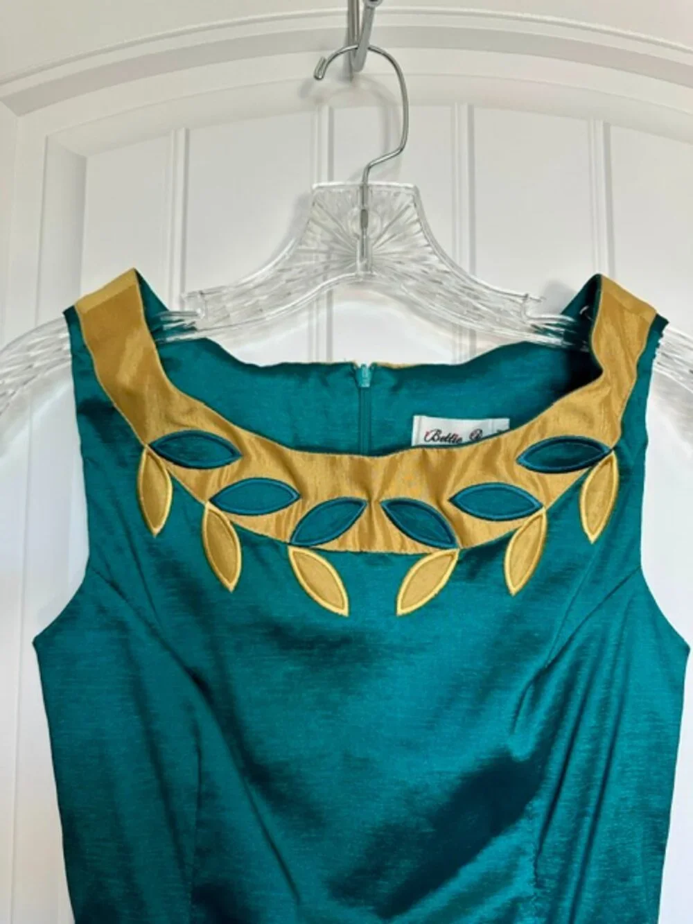 Deep Green and Gold Shiny Bettie Page dress by Tatyana - Size Small - Picture 4 of 5